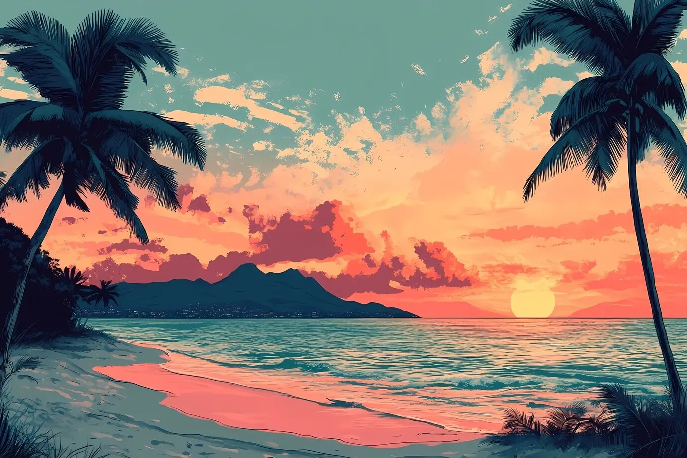 Illustration von Hawaii im Retro-Comic-Stil.